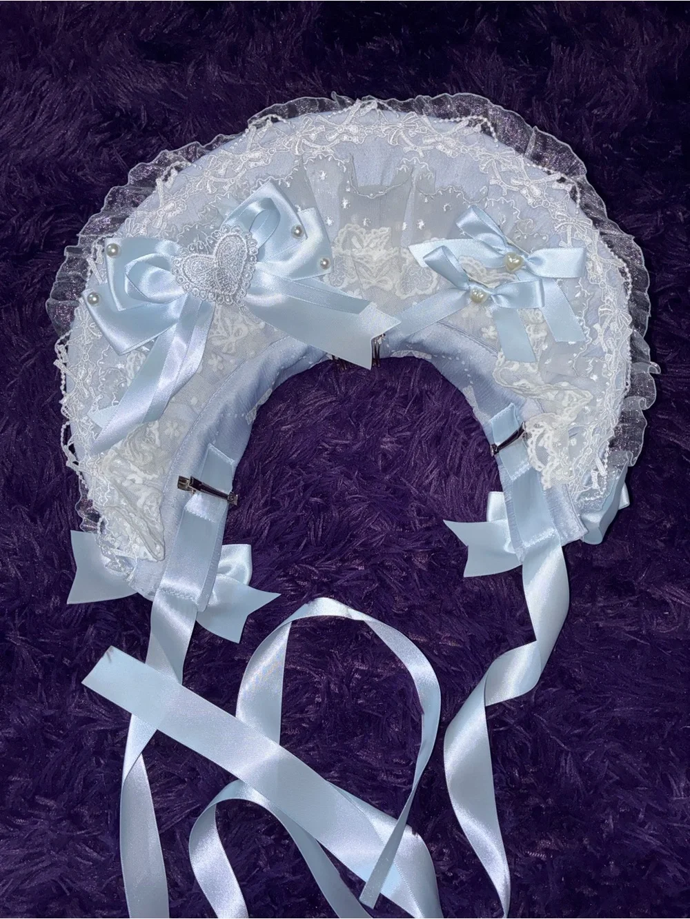 Blue Sweet Lolita Bonnet | Lace Ribbon Headpiece |